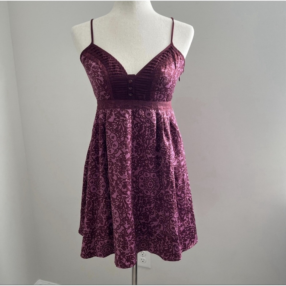 DKNY Jeans Y2K Babydoll Dress Small Plum Boho Empire Waist  Coquette Romantic‎